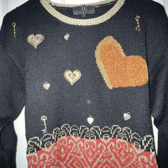 VTG Carole Little Charms Sweater Wmn Sm Grandma Geometric Wool Blend Unique Rare - Picture 2 of 13